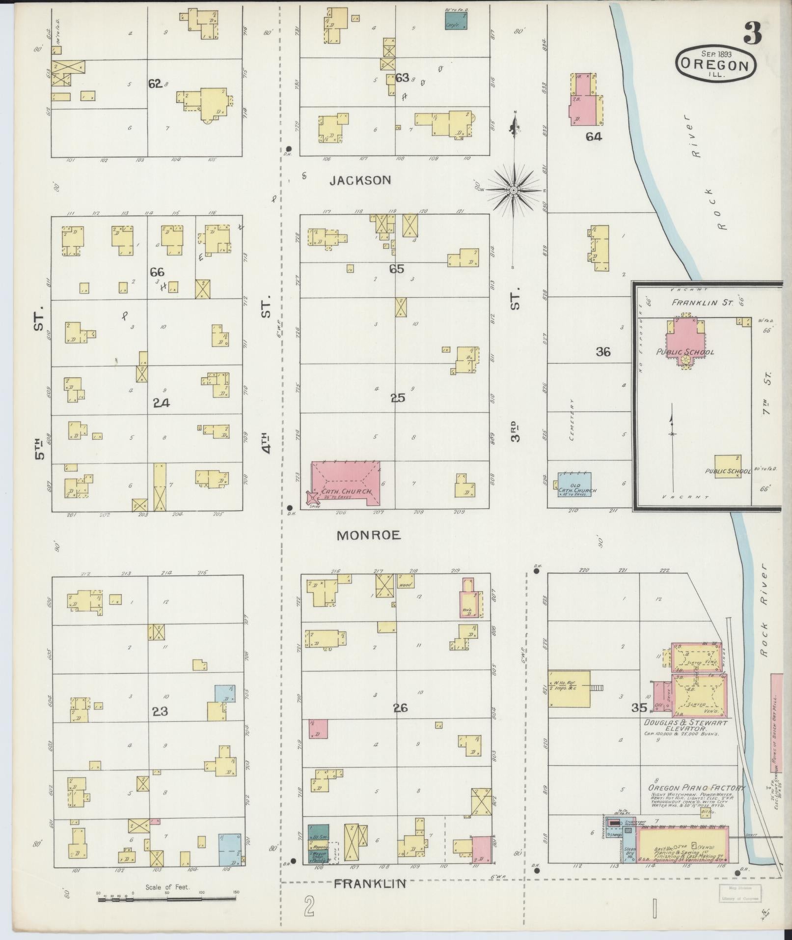 Sanborn Fire Insurance Map from Oregon, Ogle County, Illinois (1893), Sheet #0003 - Complete Map Set gallery image, historic Sanborn map, vintage wall art, Oregon Oregon