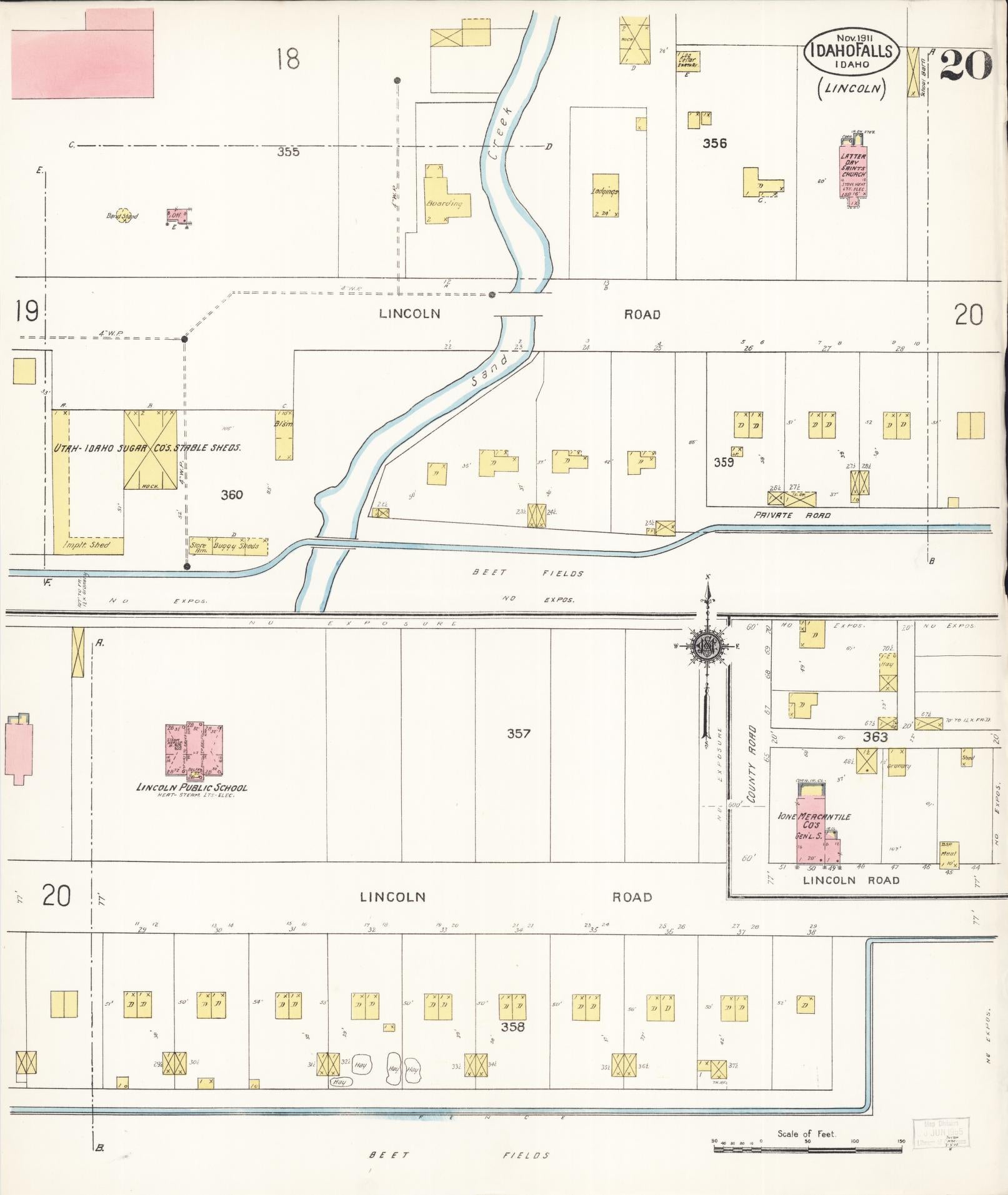 Sanborn Fire Insurance Map from Idaho Falls, Bonneville County, Idaho (1911), Sheet #0020 - Historic Sanborn Fire Insurance Map Print, vintage old map wall art, antique decor, genealogy gift, Idaho Idaho map