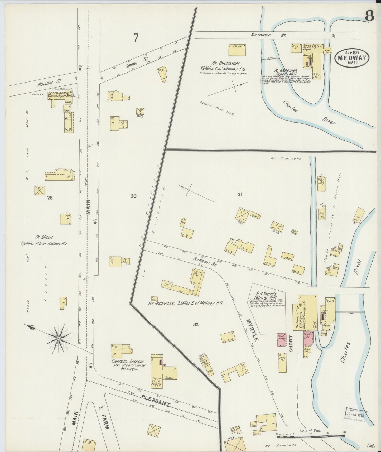 Sanborn Fire Insurance Map from Medway, Norfolk County, Massachusetts (1897), Sheet #0008 - Complete Map Set gallery image, historic Sanborn map, vintage wall art, Massachusetts Massachusetts