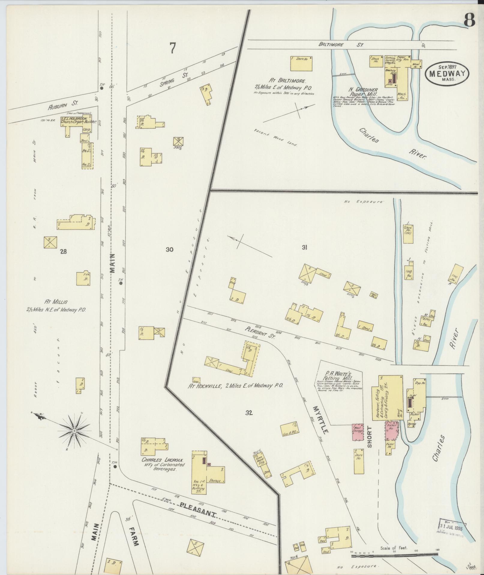 Sanborn Fire Insurance Map from Medway, Norfolk County, Massachusetts (1897), Sheet #0008 - Complete Map Set gallery image, historic Sanborn map, vintage wall art, Massachusetts Massachusetts