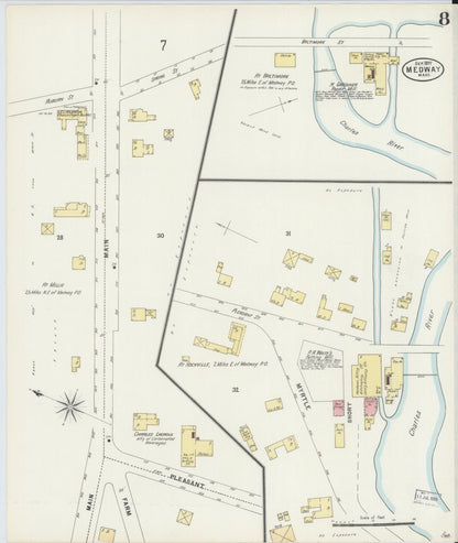 Sanborn Fire Insurance Map from Medway, Norfolk County, Massachusetts (1897), Sheet #0008 - Complete Map Set gallery image, historic Sanborn map, vintage wall art, Massachusetts Massachusetts