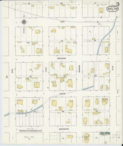 Sanborn Fire Insurance Map from Ashland, Cass County, Illinois (1909), Sheet #0003 - Complete Map Set gallery image, historic Sanborn map, vintage wall art, Illinois Illinois