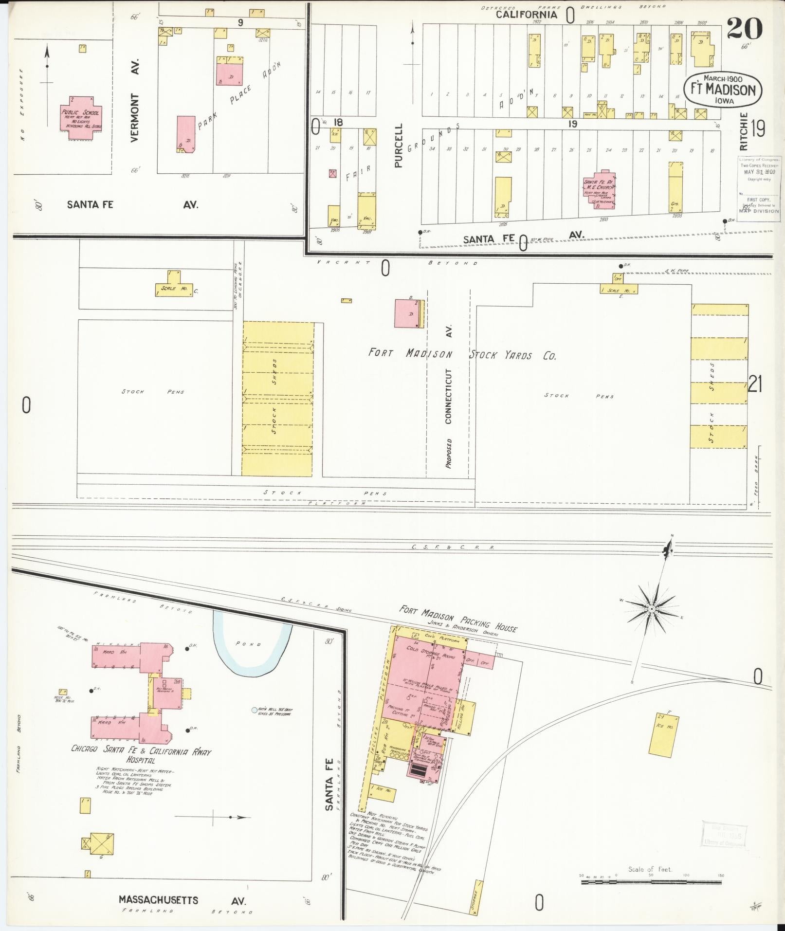 Sanborn Fire Insurance Map from Fort Madison, Lee County, Iowa (1900), Sheet #0020 - Historic Sanborn Fire Insurance Map Print, vintage old map wall art