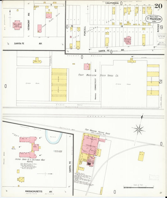 Sanborn Fire Insurance Map from Fort Madison, Lee County, Iowa (1900), Sheet #0020 - Historic Sanborn Fire Insurance Map Print, vintage old map wall art