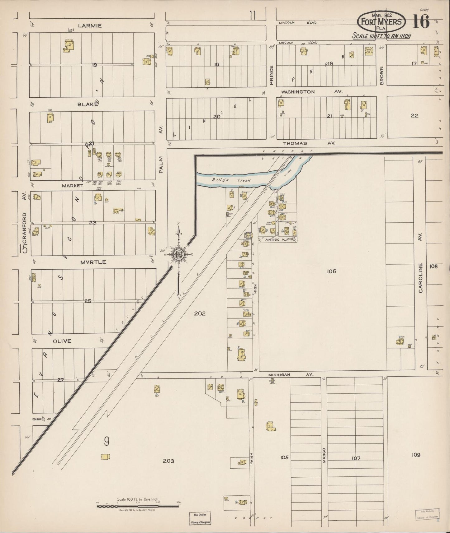 Sanborn Fire Insurance Map from Fort Myers, Lee County, Florida (1922), Sheet #0016 - Complete Map Set gallery image, historic Sanborn map, vintage wall art, Florida Florida