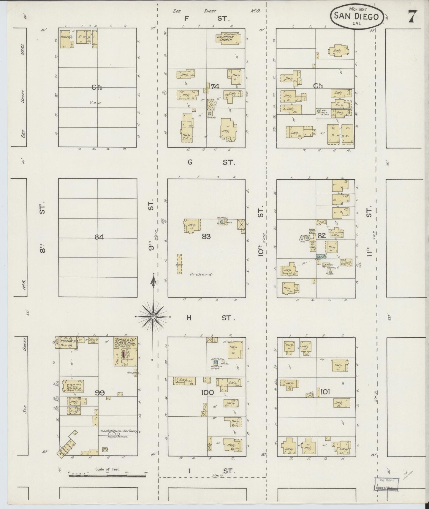 Sanborn Fire Insurance Map from San Diego, San Diego County, California (1887), Sheet #0007 - Complete Map Set gallery image, historic Sanborn map, vintage wall art, California California