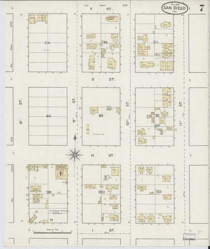 Sanborn Fire Insurance Map from San Diego, San Diego County, California (1887), Sheet #0007 - Complete Map Set gallery image, historic Sanborn map, vintage wall art, California California