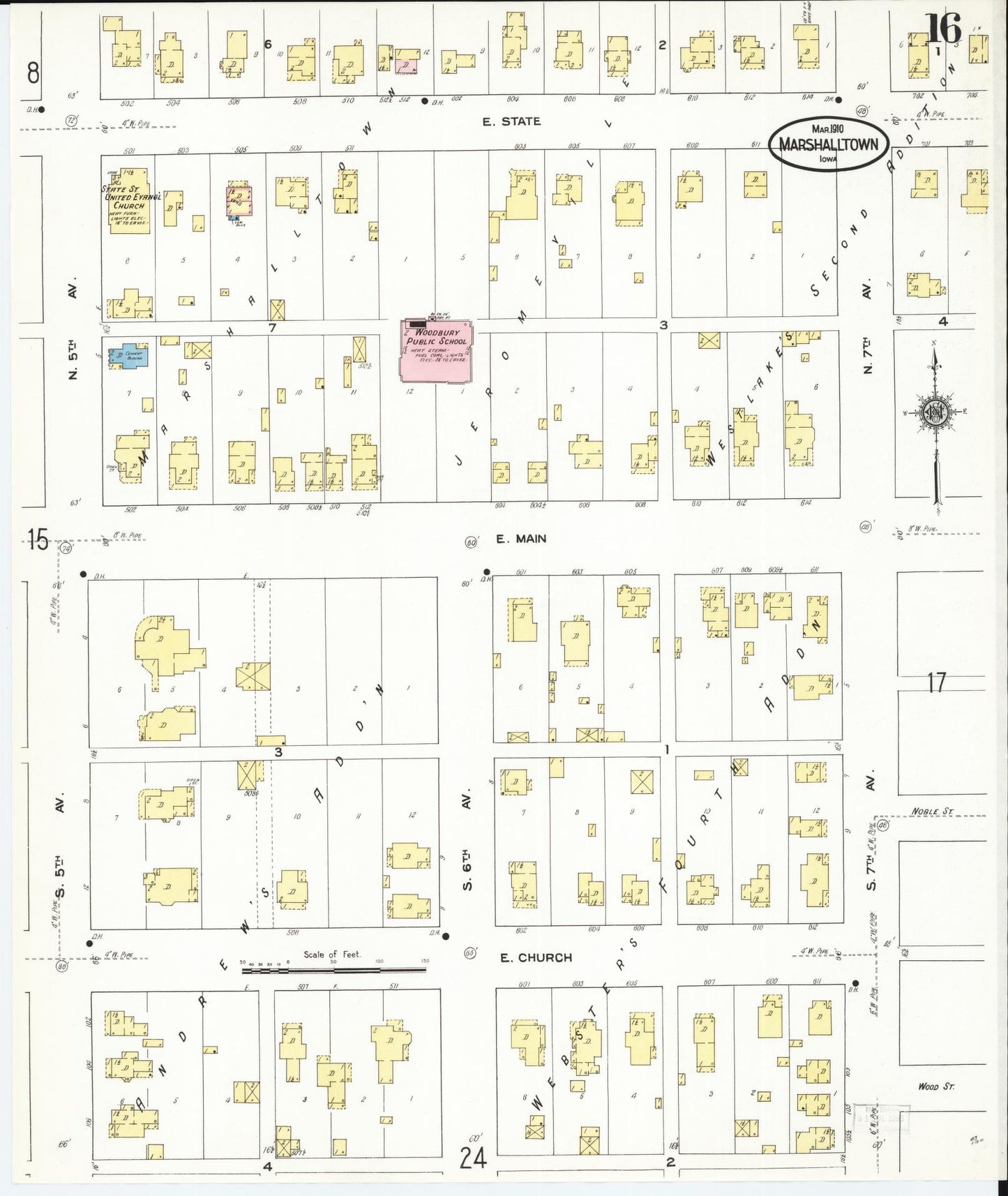 Sanborn Fire Insurance Map from Marshalltown, Marshall County, Iowa (1910), Sheet #0016 - Historic Sanborn Fire Insurance Map Print