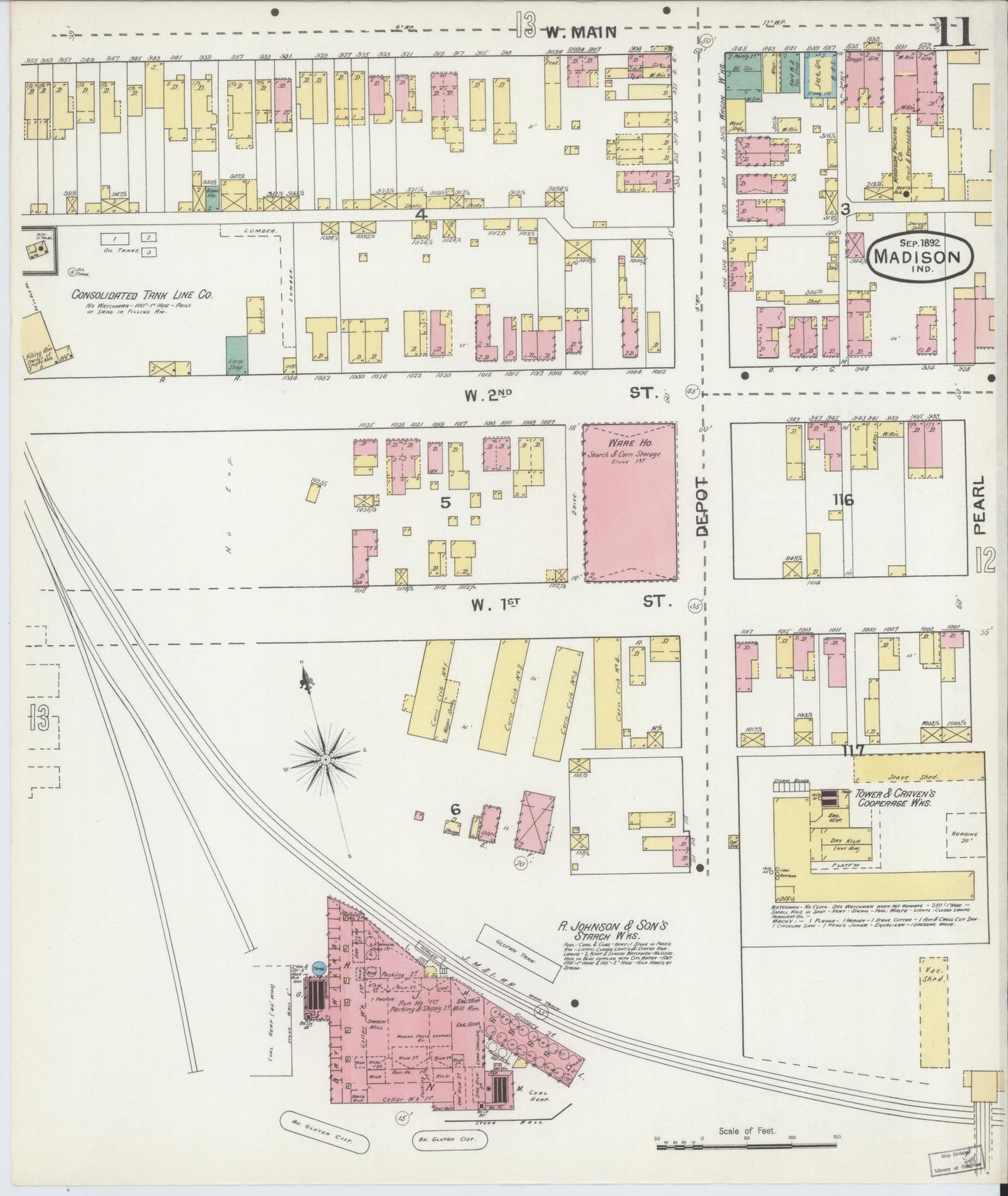Sanborn Fire Insurance Map from Madison, Jefferson County, Indiana (1892), Sheet #0011 - Historic Sanborn Fire Insurance Map Print, vintage old map wall art, antique decor, genealogy gift, Indiana Indiana map