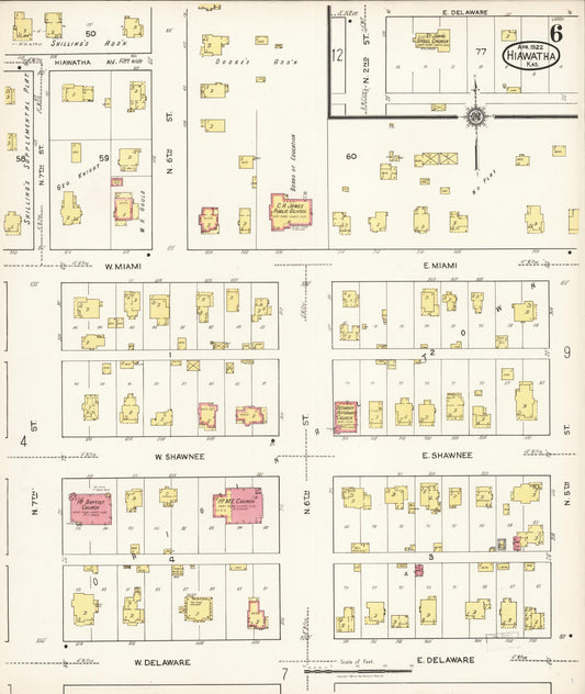 Sanborn Fire Insurance Map from Hiawatha, Brown County, Kansas (1922), Sheet #0006 - Historic Sanborn Fire Insurance Map Print, vintage old map wall art, antique decor, genealogy gift, Kansas Kansas map