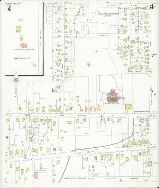 Sanborn Fire Insurance Map from Wilmington, Clinton County, Ohio (1933), Sheet #0004 - Historic Sanborn Fire Insurance Map Print, vintage old map wall art, antique decor, genealogy gift, Ohio Ohio map