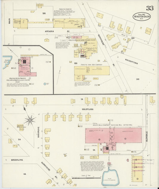 Sanborn Fire Insurance Map from Winston-Salem, Forsyth County, North Carolina (1907), Sheet #0033 - Historic Sanborn Fire Insurance Map Print, vintage old map wall art, antique decor, genealogy gift, North Carolina North Carolina map