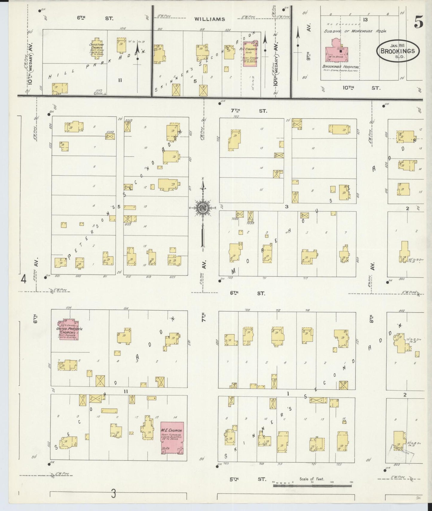 Sanborn Fire Insurance Map from Brookings, Brookings County, South Dakota (1911), Sheet #0005 - Complete Map Set gallery image, historic Sanborn map, vintage wall art, South Dakota South Dakota