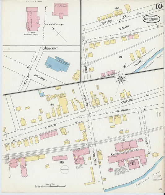 Sanborn Fire Insurance Map from Norwich, New London County, Connecticut (1892), Sheet #0010 - Historic Sanborn Fire Insurance Map Print, vintage old map wall art, antique decor, genealogy gift, Connecticut Connecticut map