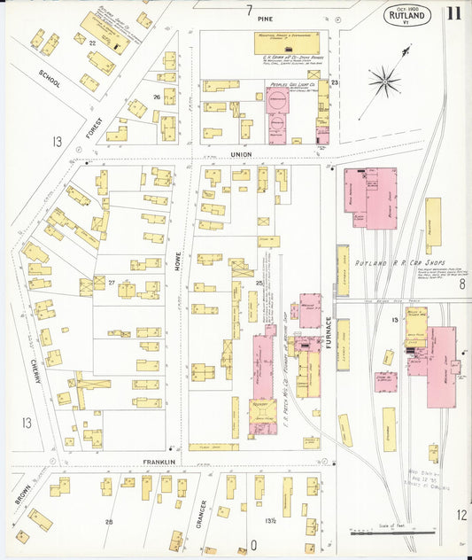 Sanborn Fire Insurance Map from Rutland, Rutland County, Vermont (1900), Sheet #0011 - Historic Sanborn Fire Insurance Map Print, vintage old map wall art, antique decor, genealogy gift, Vermont Vermont map