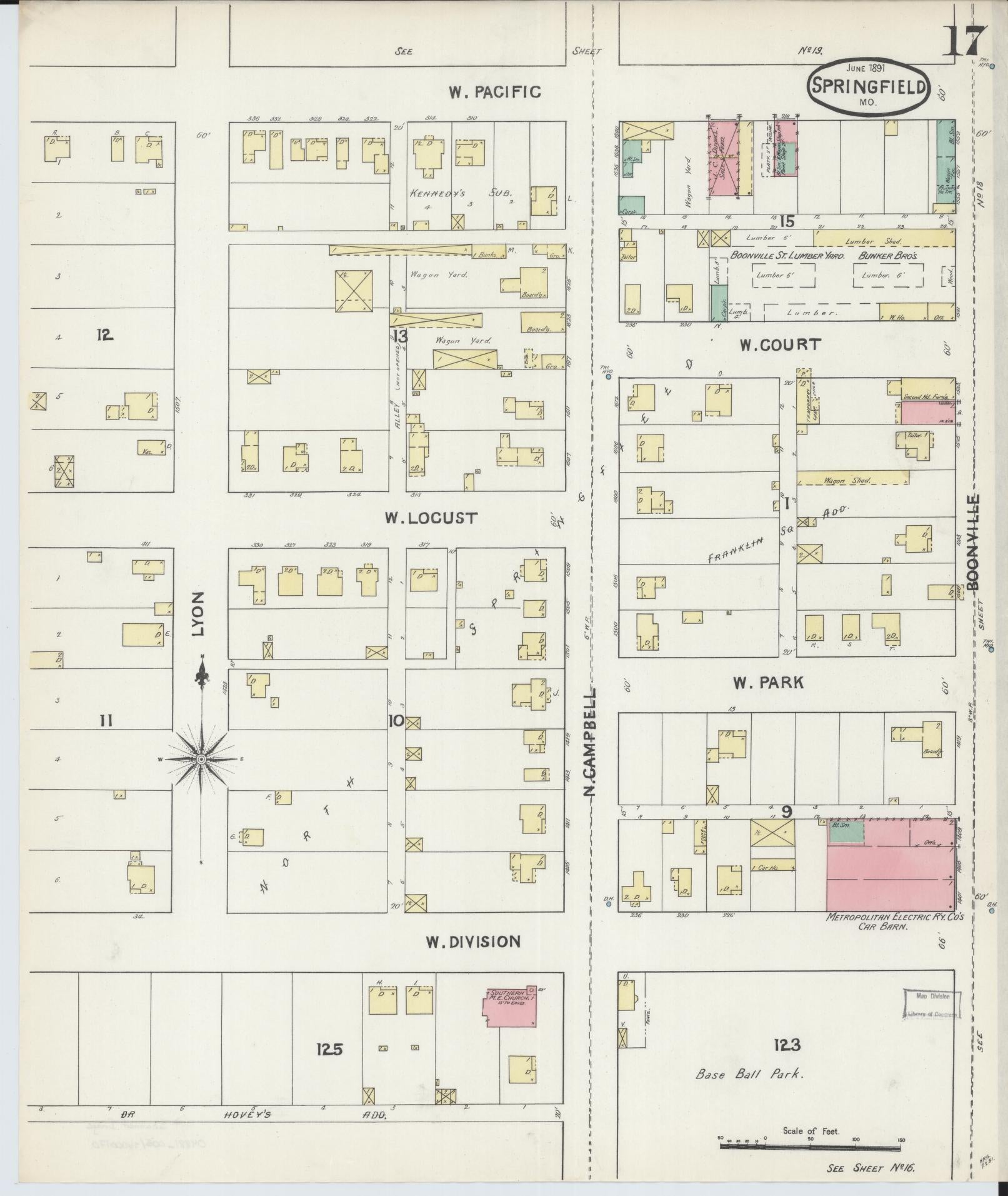 Sanborn Fire Insurance Map from Springfield, Greene County, Missouri (1891), Sheet #0017 - Complete Map Set gallery image, historic Sanborn map, vintage wall art, Missouri Missouri