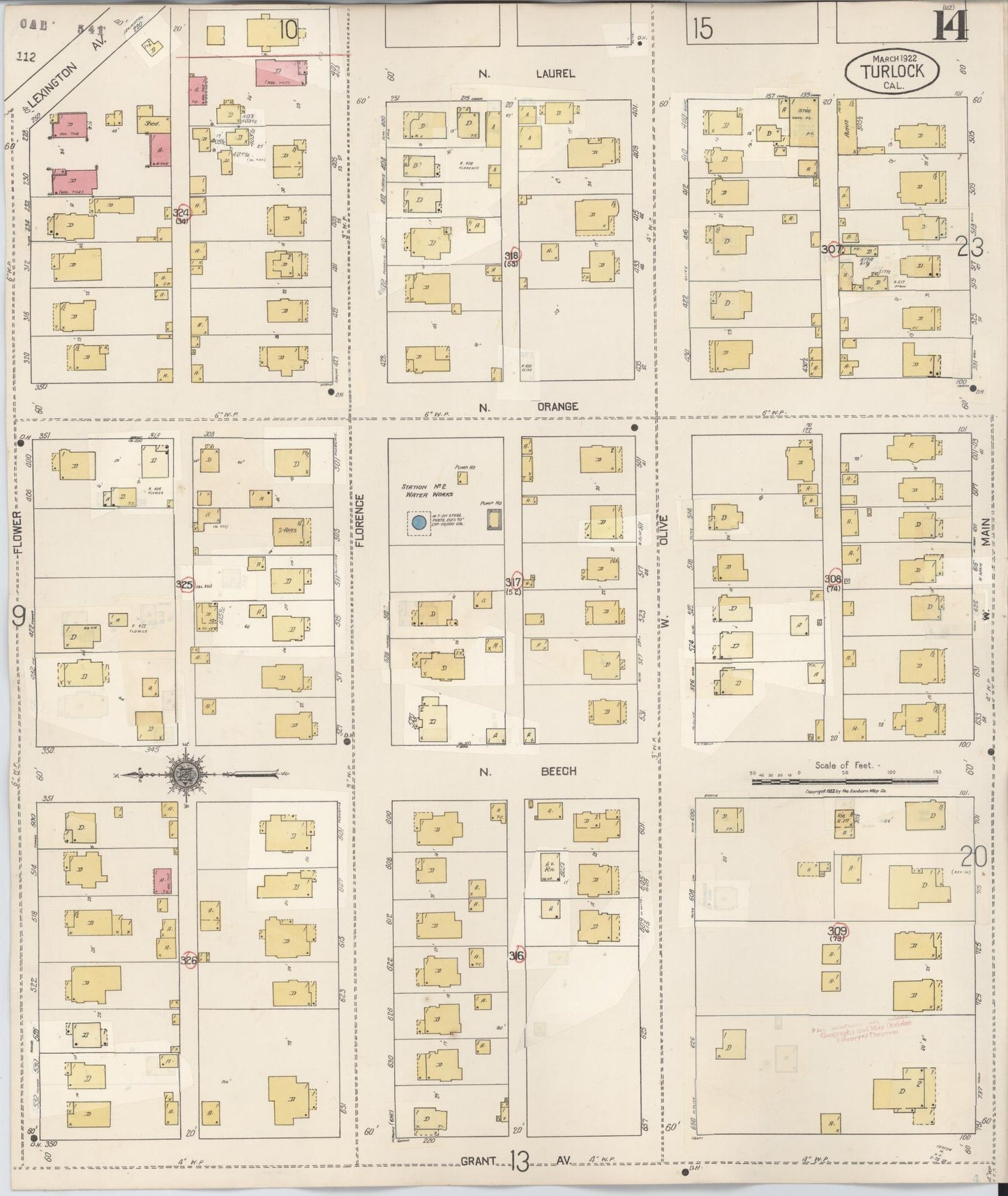 Sanborn Fire Insurance Map from Turlock, Stanislaus County, California (1943), Sheet #0014 - Complete Map Set gallery image, historic Sanborn map, vintage wall art, California California