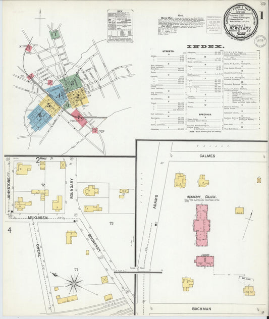 Sanborn Fire Insurance Map from Newberry, Newberry County, South Carolina (1900), Sheet #0001 - Complete Map Set gallery image, historic Sanborn map, vintage wall art, South Carolina South Carolina