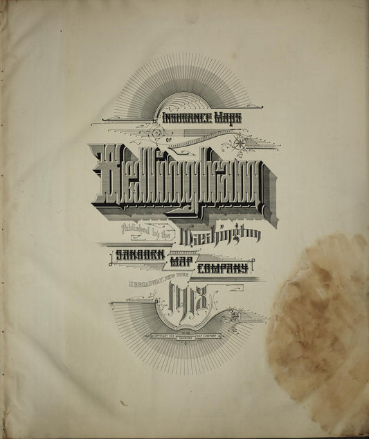 Sanborn Fire Insurance Map from Bellingham [see also Fairhaven and Sehome], Whatcom County, Washington (1913), Sheet #0001 - Historic Sanborn Fire Insurance Map Print, vintage old map wall art, antique decor, genealogy gift, Washington Washington map