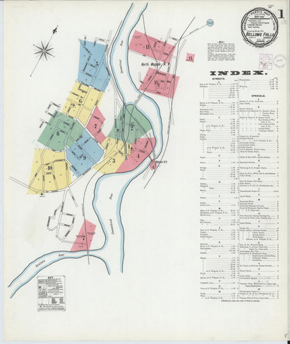 Sanborn Fire Insurance Map from Bellows Falls, Windham County, Vermont (1901), Sheet #0001 - Complete Map Set gallery image, historic Sanborn map, vintage wall art, Vermont Vermont