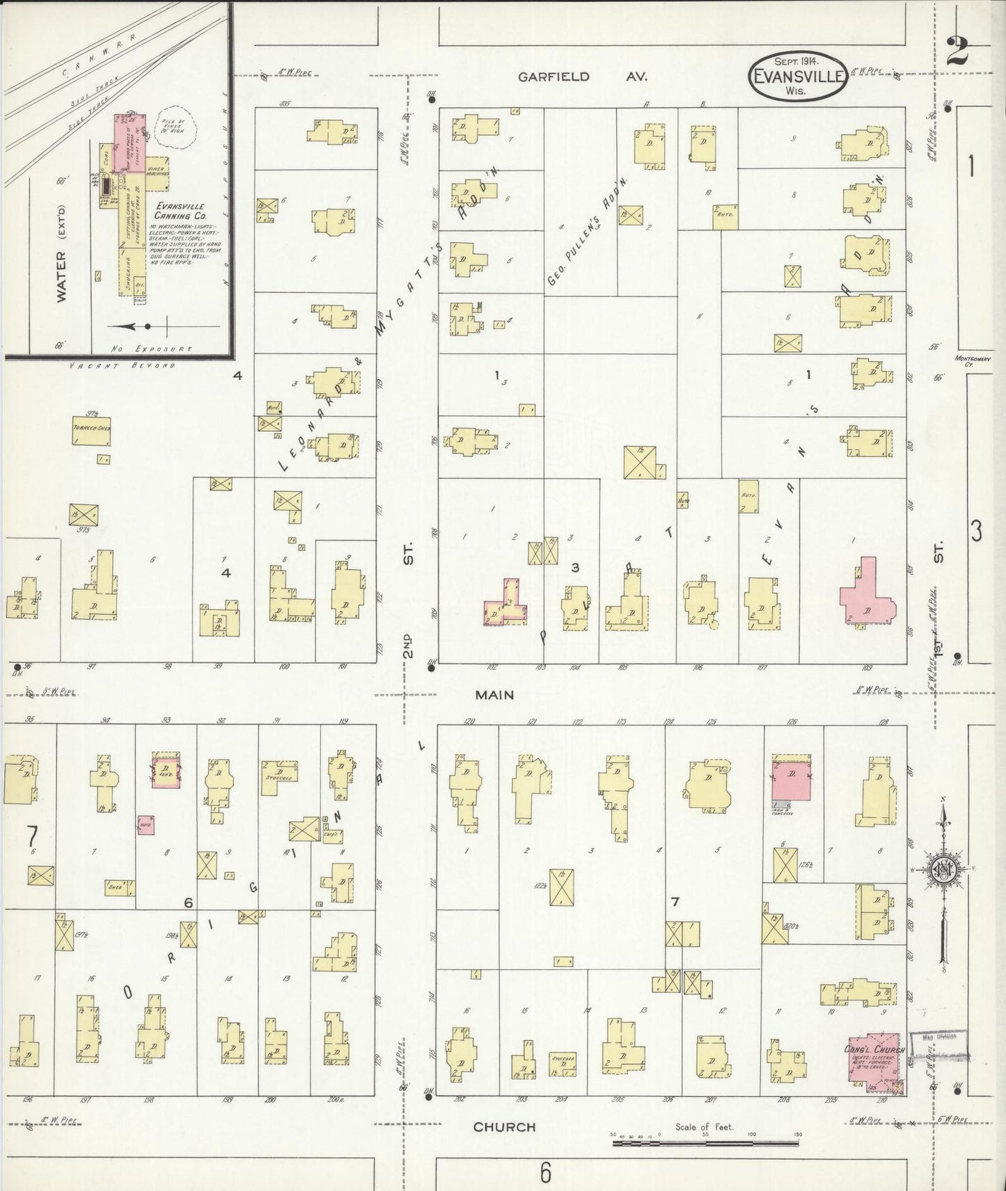 Sanborn Fire Insurance Map from Evansville, Rock County, Wisconsin (1914), Sheet #0002 - Complete Map Set gallery image, historic Sanborn map, vintage wall art, Wisconsin Wisconsin