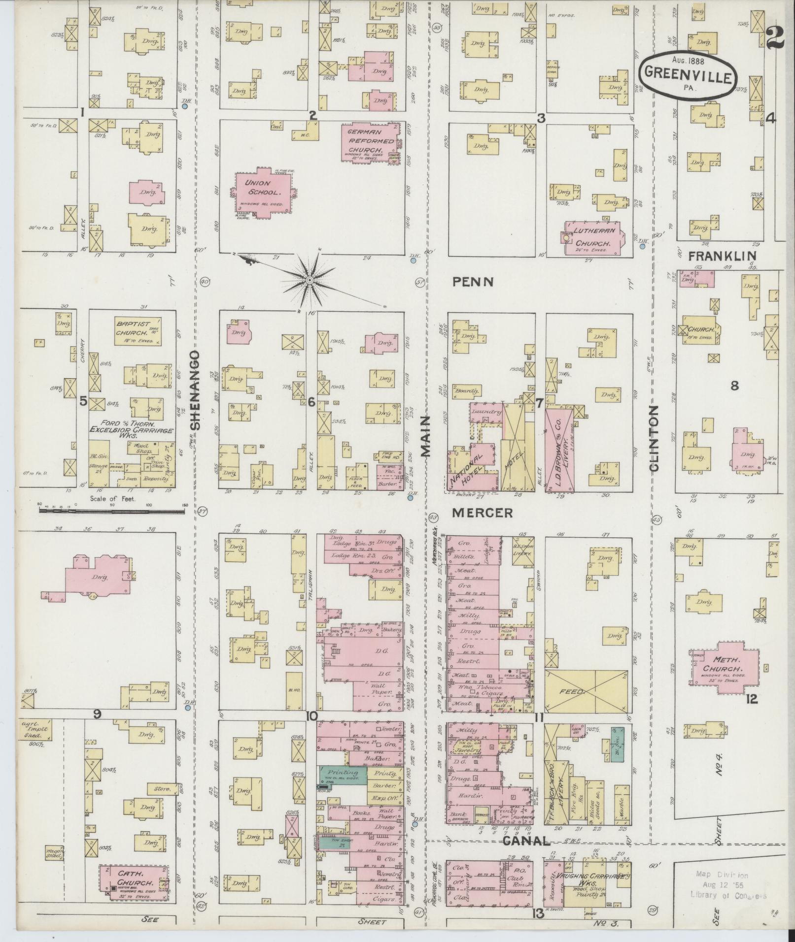Sanborn Fire Insurance Map from Greenville, Mercer County, Pennsylvania (1888), Sheet #0002 - Historic Sanborn Fire Insurance Map Print, vintage old map wall art, antique decor, genealogy gift, Pennsylvania Pennsylvania map