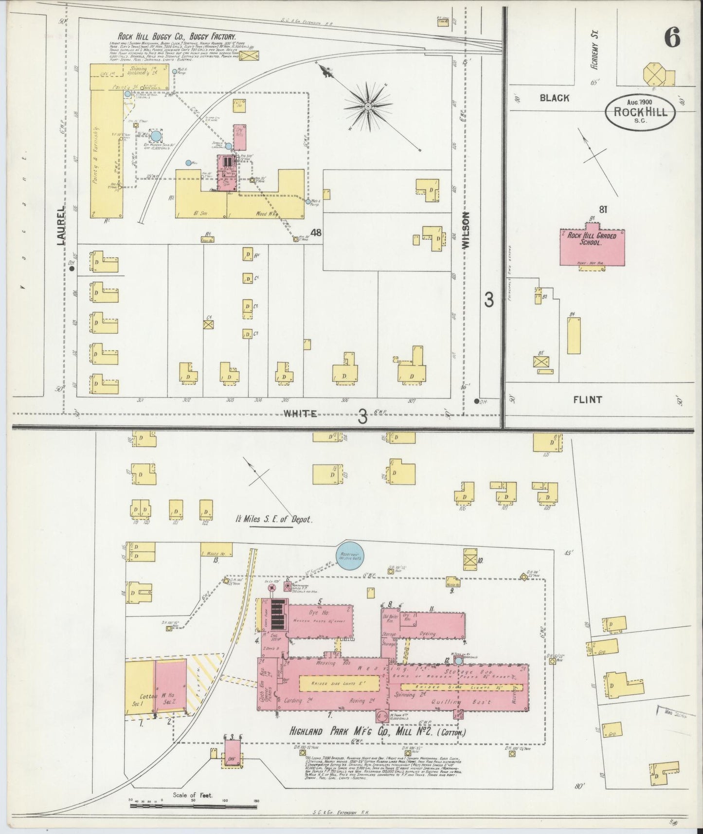 Sanborn Fire Insurance Map from Rock Hill, York County, South Carolina (1900), Sheet #0006 - Complete Map Set gallery image, historic Sanborn map, vintage wall art, South Carolina South Carolina
