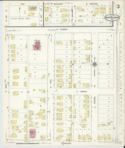Sanborn Fire Insurance Map from North Baltimore, Wood County, Ohio (1913), Sheet #0003 - Historic Sanborn Fire Insurance Map Print, vintage old map wall art, antique decor, genealogy gift, Ohio Ohio map