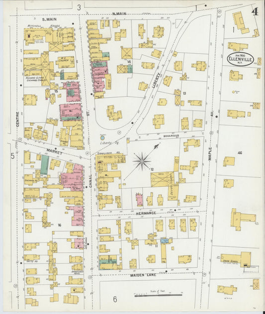 Sanborn Fire Insurance Map from Ellenville, Ulster County, New York (1900), Sheet #0004 - Historic Sanborn Fire Insurance Map Print, vintage old map wall art, antique decor, genealogy gift, New York New York map