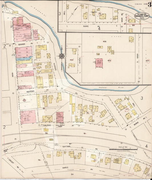 Sanborn Fire Insurance Map from Bonners Ferry, Boundary County, Idaho (1930), Sheet #0003 - Historic Sanborn Fire Insurance Map Print, vintage old map wall art, antique decor, genealogy gift, Idaho Idaho map