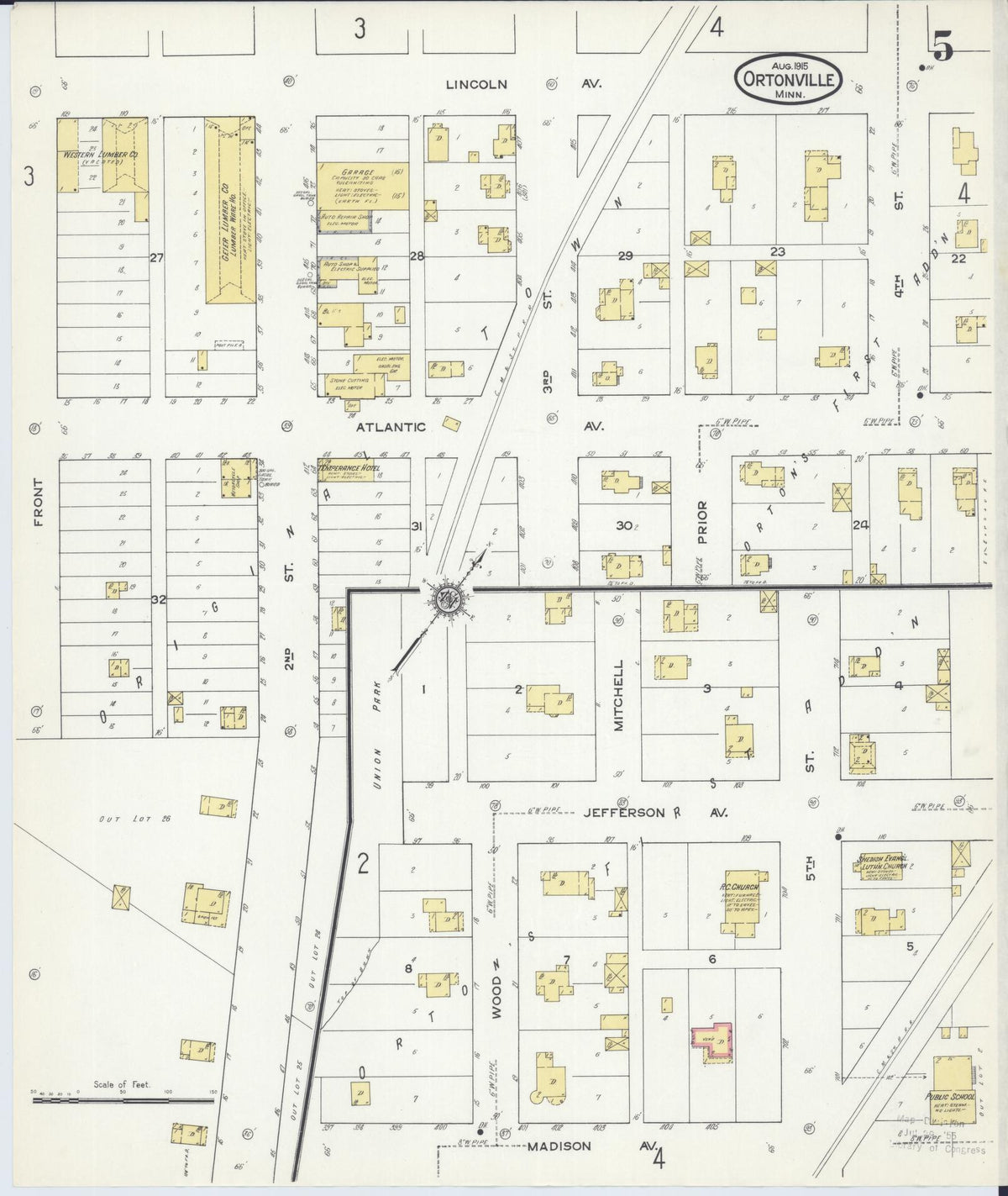Sanborn Fire Insurance Map from Ortonville, Big Stone County, Minnesota (1915), Sheet #0005 - Historic Sanborn Fire Insurance Map Print, vintage old map wall art, antique decor, genealogy gift, Minnesota Minnesota map