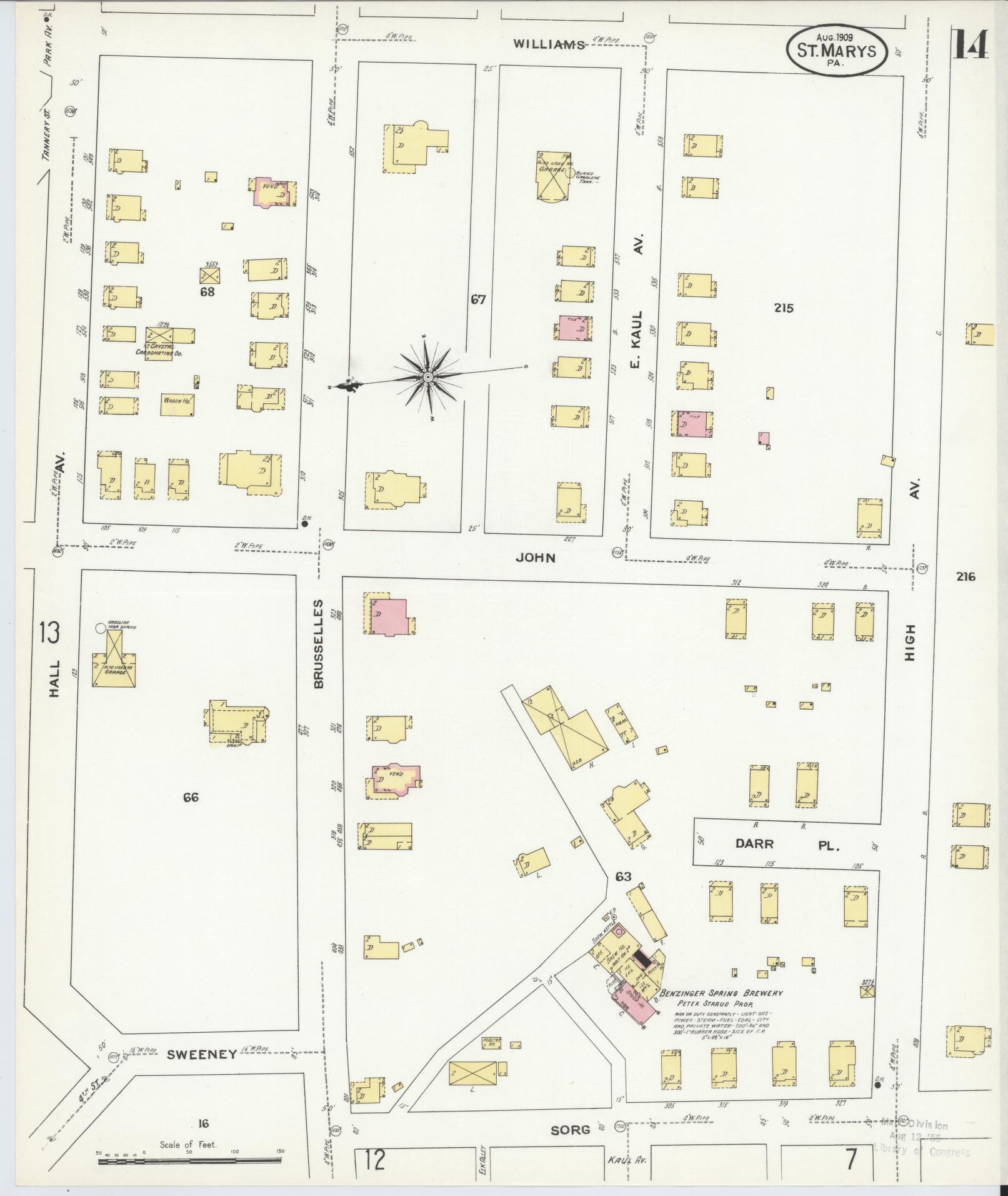 Sanborn Fire Insurance Map from Saint Marys, Elk County, Pennsylvania (1909), Sheet #0014 - Historic Sanborn Fire Insurance Map Print, vintage old map wall art, antique decor, genealogy gift, Pennsylvania Pennsylvania map