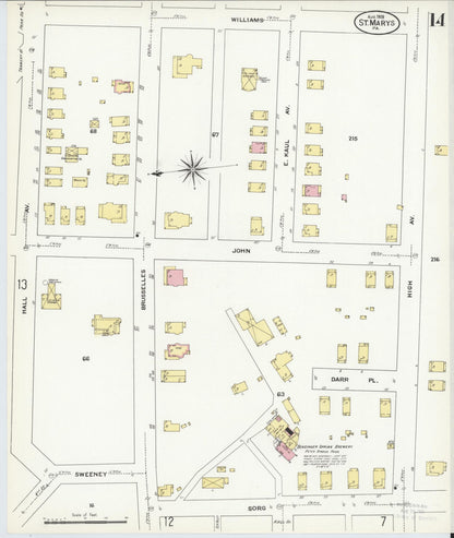 Sanborn Fire Insurance Map from Saint Marys, Elk County, Pennsylvania (1909), Sheet #0014 - Historic Sanborn Fire Insurance Map Print, vintage old map wall art, antique decor, genealogy gift, Pennsylvania Pennsylvania map