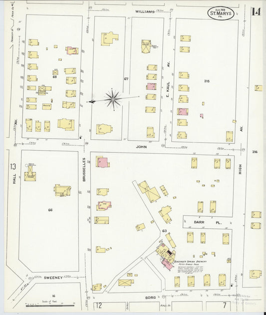 Sanborn Fire Insurance Map from Saint Marys, Elk County, Pennsylvania (1909), Sheet #0014 - Historic Sanborn Fire Insurance Map Print, vintage old map wall art, antique decor, genealogy gift, Pennsylvania Pennsylvania map