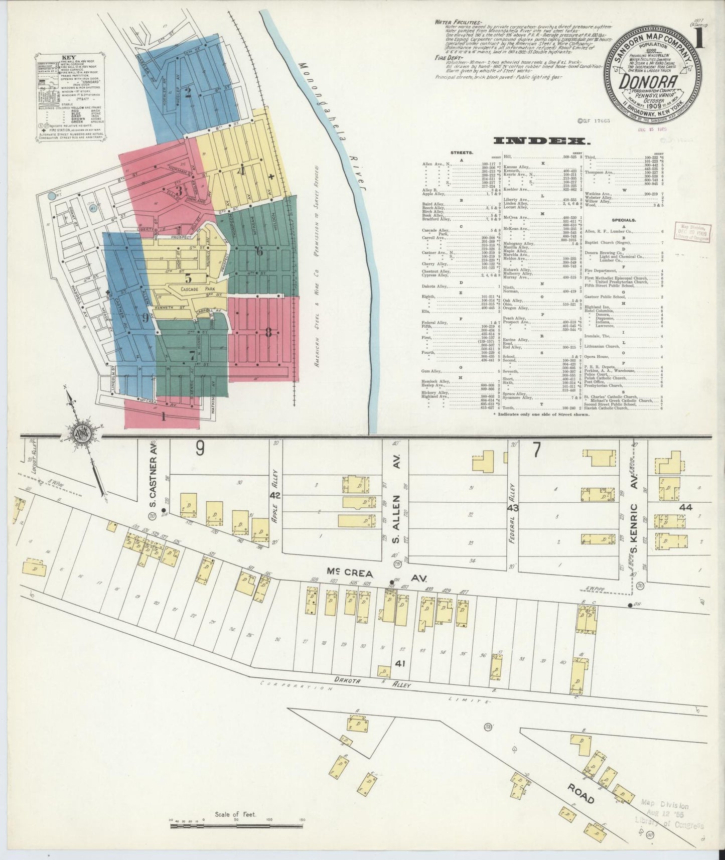 Sanborn Fire Insurance Map from Donora, Washington County, Pennsylvania. (1909) – Historic Sanborn Fire Insurance Map Print