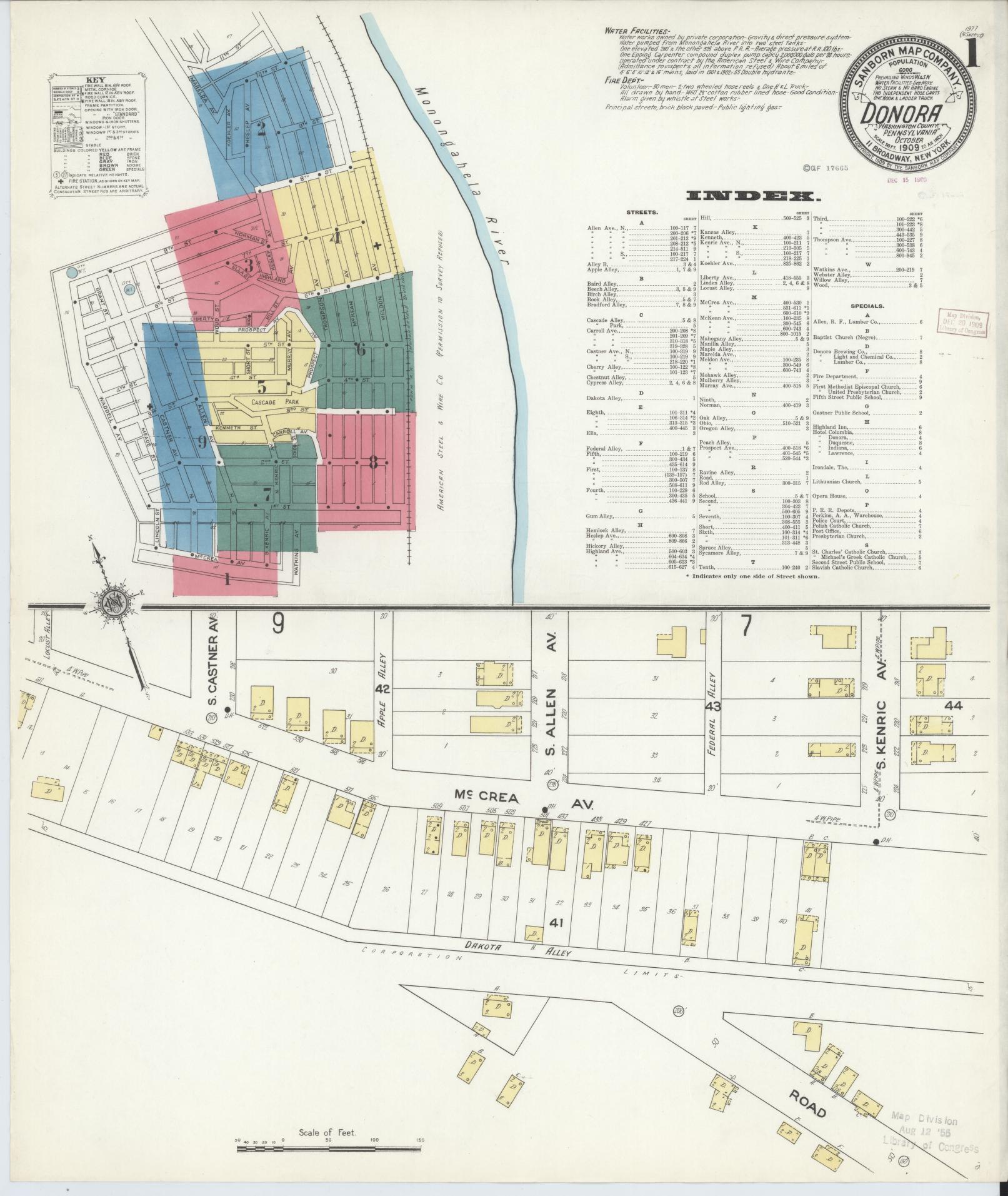 Sanborn Fire Insurance Map from Donora, Washington County, Pennsylvania. (1909) – Historic Sanborn Fire Insurance Map Print