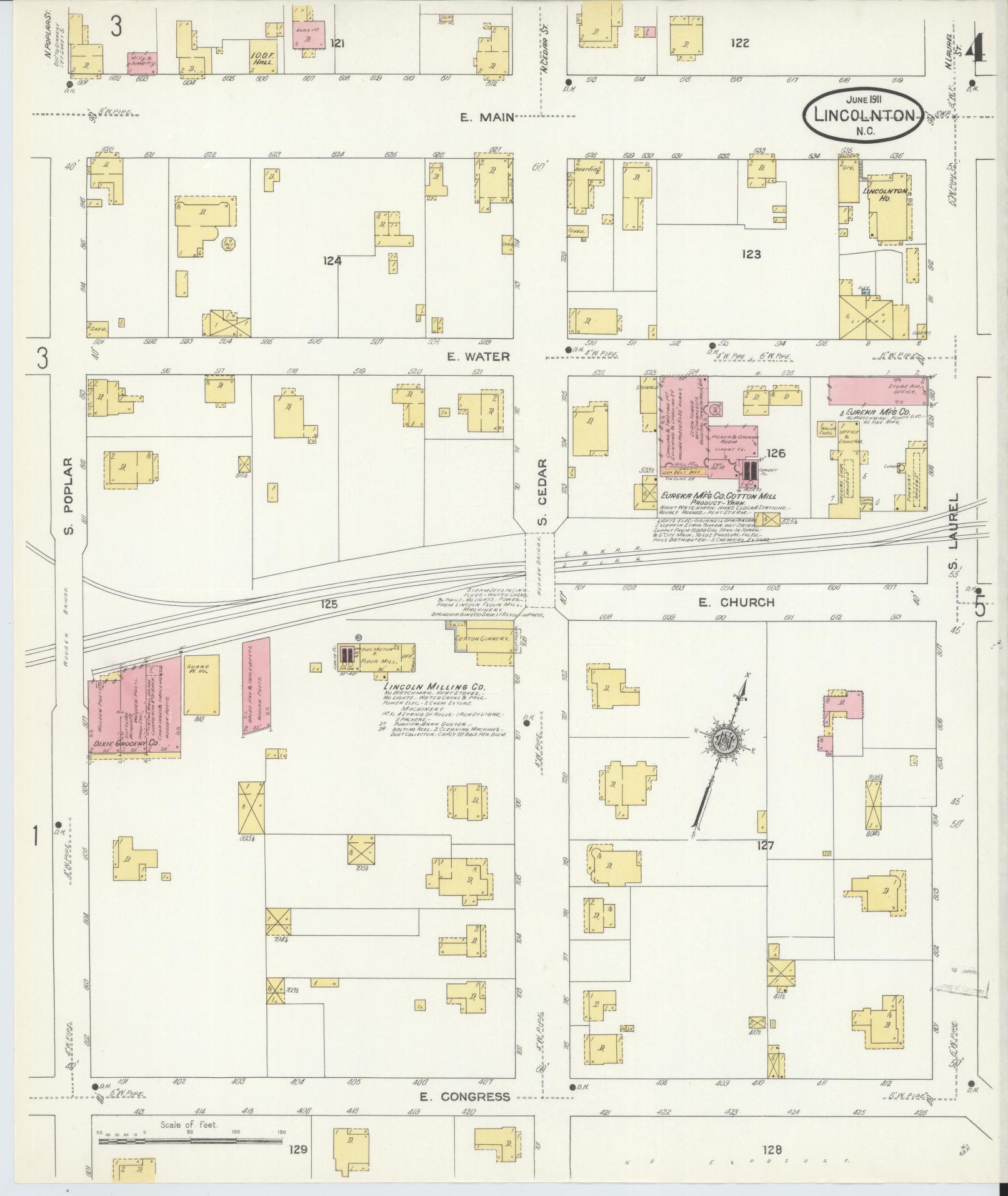 Sanborn Fire Insurance Map from Lincolnton, Lincoln County, North Carolina (1911), Sheet #0004 - Complete Map Set gallery image, historic Sanborn map, vintage wall art, North Carolina North Carolina