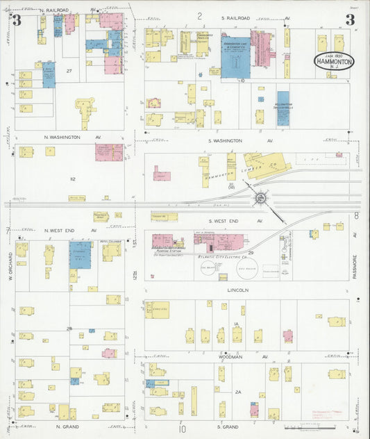 Sanborn Fire Insurance Map from Hammonton, Atlantic County, New Jersey (1930), Sheet #0003 - Historic Sanborn Fire Insurance Map Print, vintage old map wall art, antique decor, genealogy gift, New Jersey New Jersey map