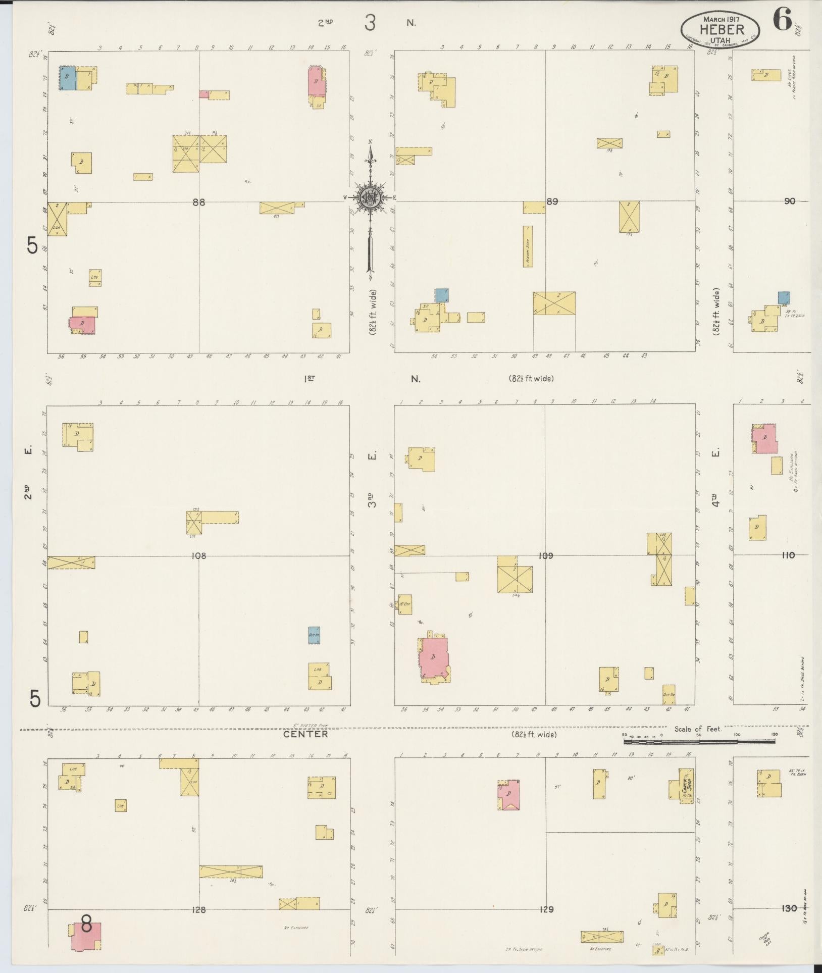 Sanborn Fire Insurance Map from Heber, Wasatch County, Utah (1917), Sheet #0006 - Historic Sanborn Fire Insurance Map Print, vintage old map wall art, antique decor, genealogy gift, Utah Utah map