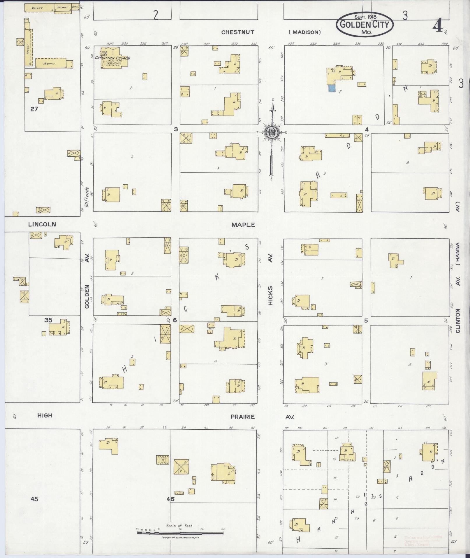 Sanborn Fire Insurance Map from Golden City, Barton County, Missouri (1918), Sheet #0004 - Complete Map Set gallery image, historic Sanborn map, vintage wall art, Missouri Missouri