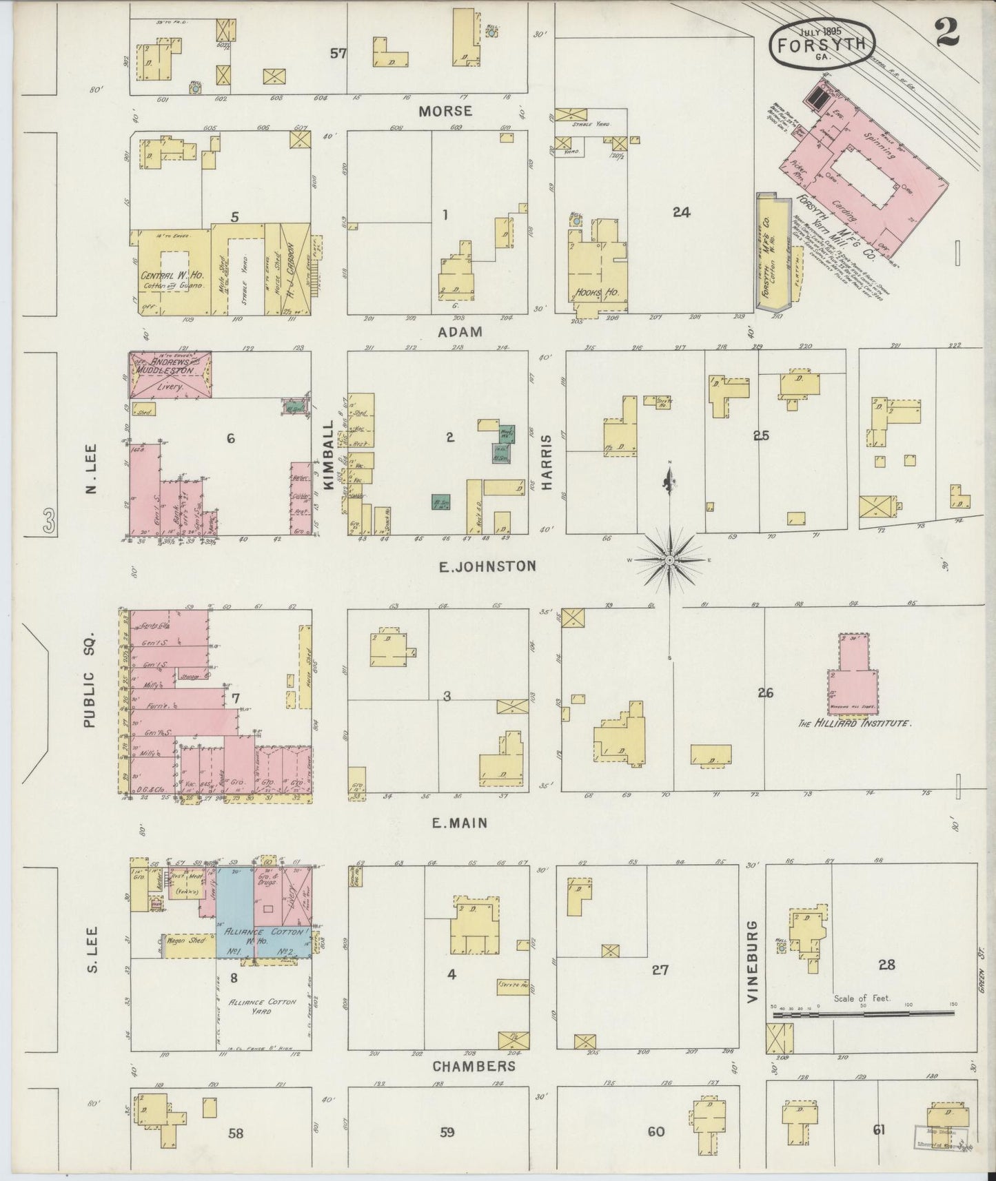 Sanborn Fire Insurance Map from Forsyth, Monroe County, Georgia (1895), Sheet #0002 - Complete Map Set gallery image, historic Sanborn map, vintage wall art, Georgia Georgia