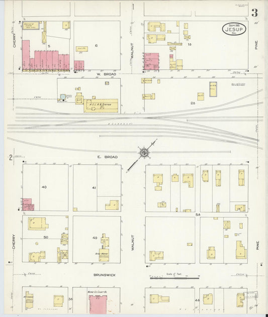 Sanborn Fire Insurance Map from Jesup, Wayne County, Georgia (1913), Sheet #0003 - Historic Sanborn Fire Insurance Map Print, vintage old map wall art, antique decor, genealogy gift, Georgia Georgia map
