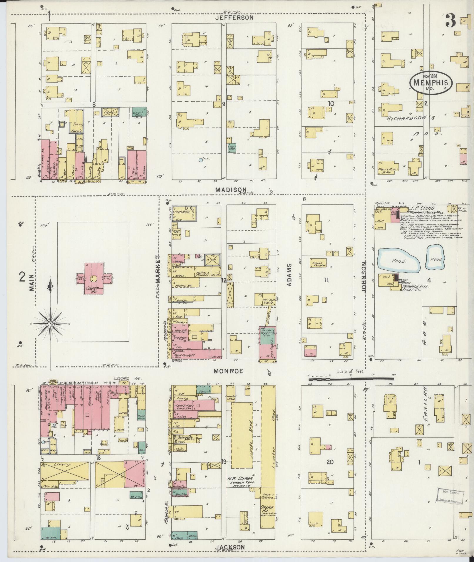 Sanborn Fire Insurance Map from Memphis, Scotland County, Missouri (1898), Sheet #0003 - Historic Sanborn Fire Insurance Map Print, vintage old map wall art, antique decor, genealogy gift, Missouri Missouri map