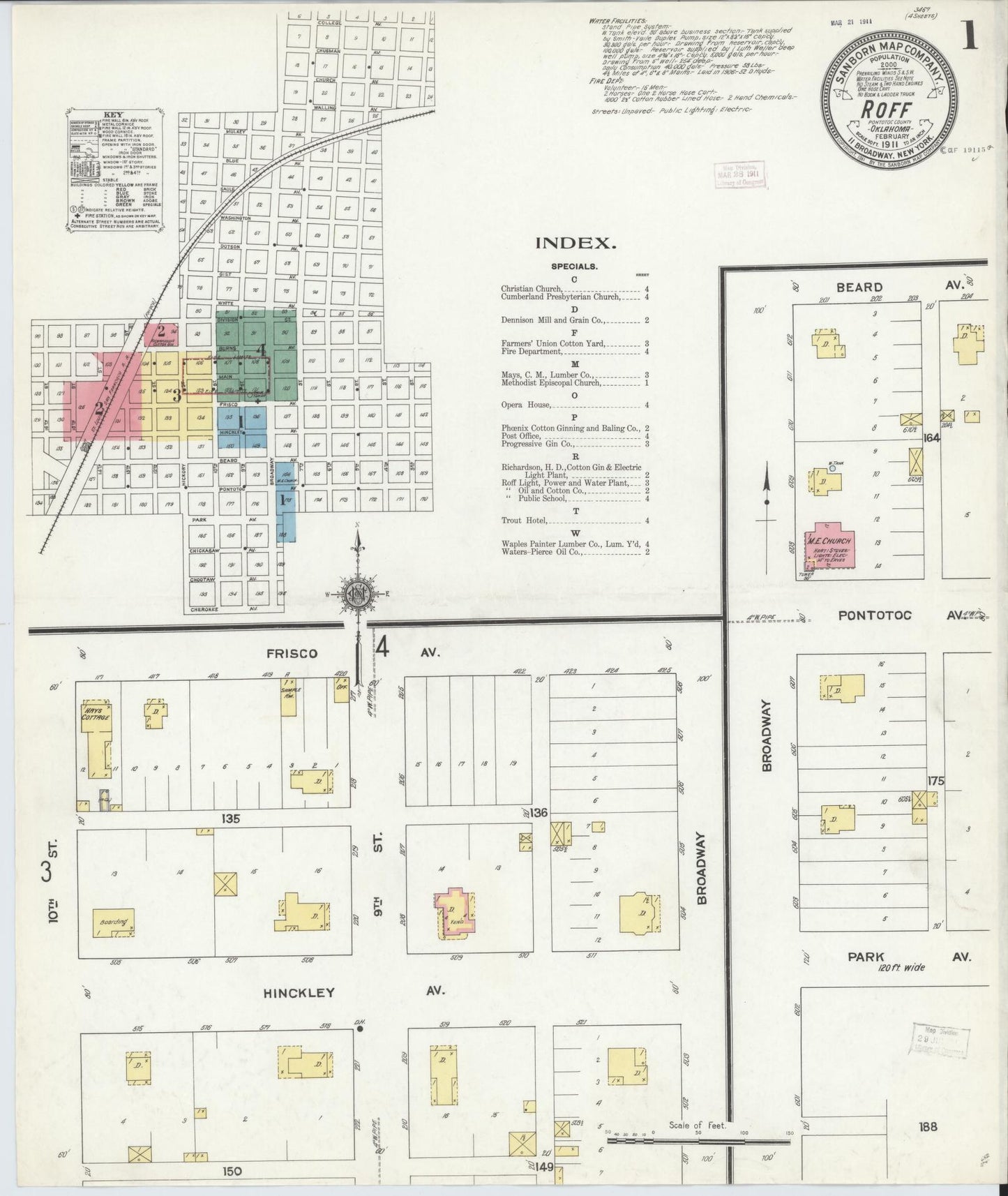 Sanborn Fire Insurance Map from Roff, Pontotoc County, Oklahoma (1911), Sheet #0001 - Complete Map Set gallery image, historic Sanborn map, vintage wall art, Oklahoma Oklahoma