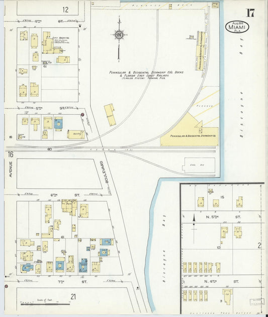 Sanborn Fire Insurance Map from Miami, Dade County, Florida (1914), Sheet #0017 - Historic Sanborn Fire Insurance Map Print, vintage old map wall art, antique decor, genealogy gift, Florida Florida map