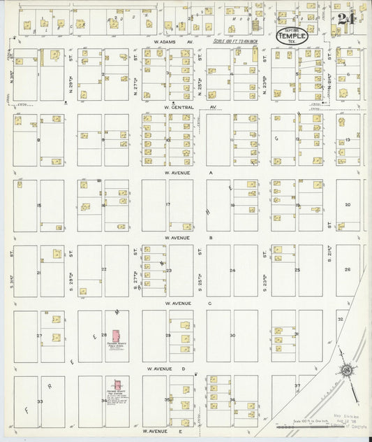 Sanborn Fire Insurance Map from Temple, Bell County, Texas (1915), Sheet #0024 - Historic Sanborn Fire Insurance Map Print, vintage old map wall art, antique decor, genealogy gift, Texas Texas map