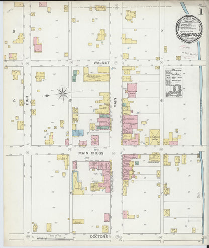 Sanborn Fire Insurance Map from Springfield, Washington County, Kentucky (1893), Sheet #0001 - Complete Map Set gallery image, historic Sanborn map, vintage wall art, Kentucky Kentucky