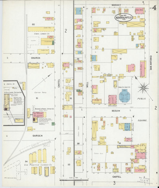 Sanborn Fire Insurance Map from New Braunfels, Comal County, Texas (1902), Sheet #0004 - Historic Sanborn Fire Insurance Map Print, vintage old map wall art, antique decor, genealogy gift, Texas Texas map
