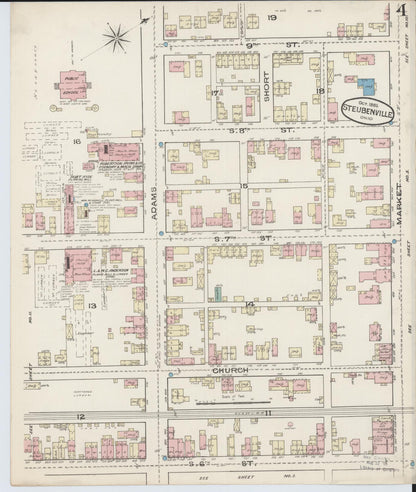 Sanborn Fire Insurance Map from Steubenville, Jefferson County, Ohio (1885), Sheet #0004 - Complete Map Set gallery image, historic Sanborn map, vintage wall art, Ohio Ohio
