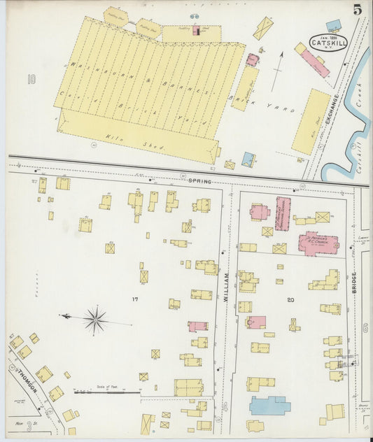 Sanborn Fire Insurance Map from Catskill, Greene County, New York (1895), Sheet #0005 - Historic Sanborn Fire Insurance Map Print, vintage old map wall art, antique decor, genealogy gift, New York New York map